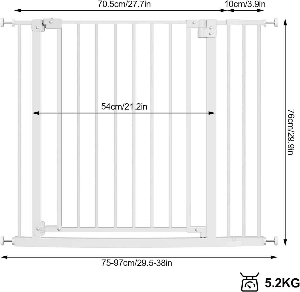 24goodz Baby Safety Gate - Adjustable Width - Self-Closing Mechanism - Metal - For Children 6-24 Months - White
