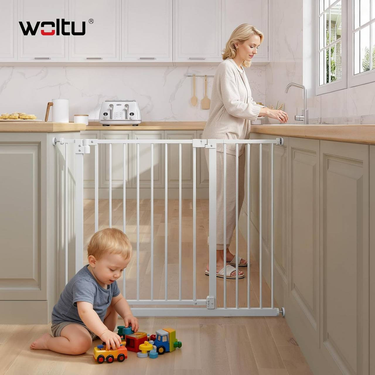 24goodz Safety Gate - Double Locking Mechanism - Self-Closing - Metal + Plastic - For Children 6-24 Months - White