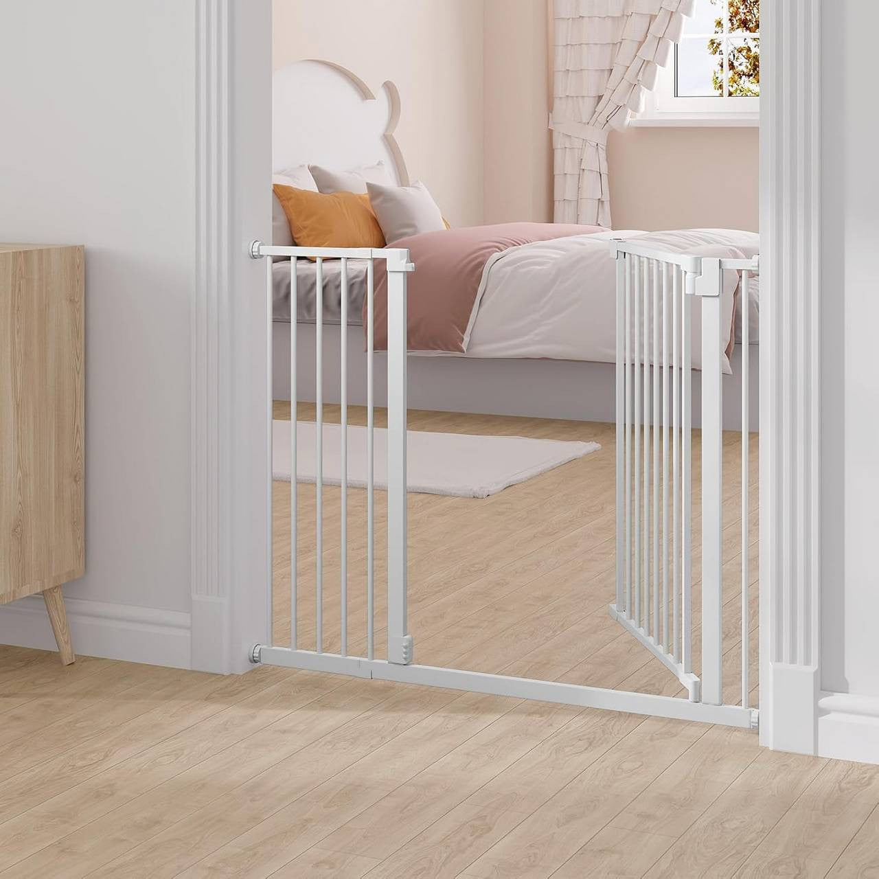 24goodz Safety Gate - Double Locking Mechanism - Self-Closing - Metal + Plastic - For Children 6-24 Months - White