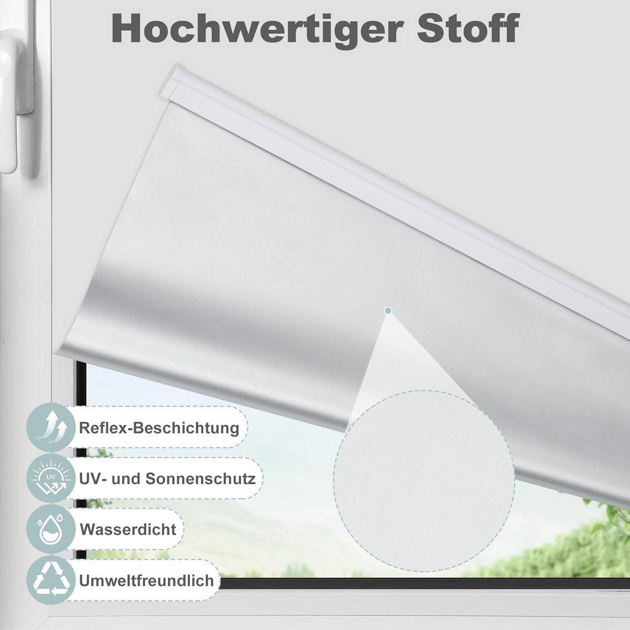 24goodz Blackout Roller Blind - Wireless Design for Easy Adjustment - 200 g/m² Polyester - For Home and Office - White 90x150cm