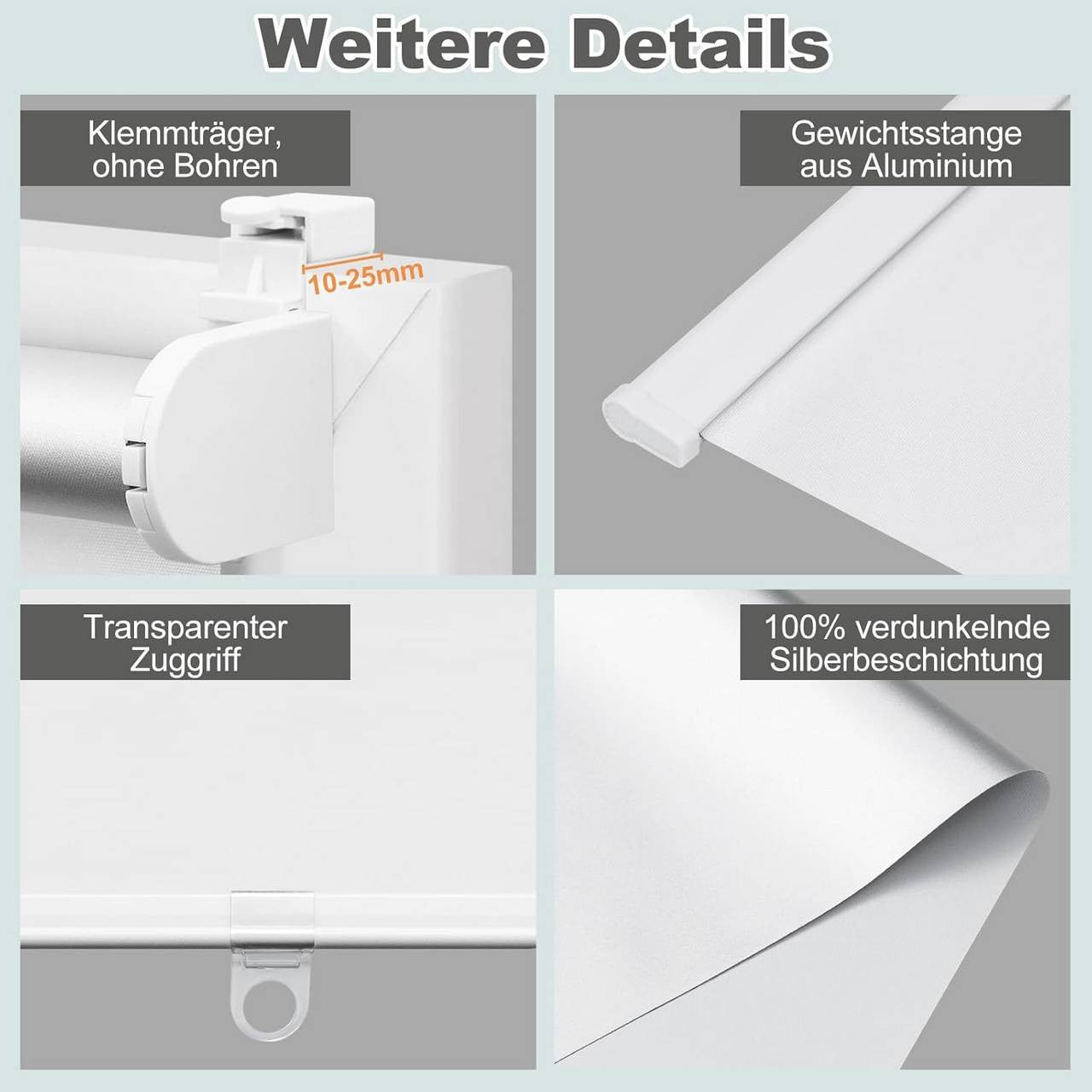 24goodz Blackout Roller Blind - Wireless Design - Thermal Insulation - 200 g/m² Polyester - White - 60 x 150 cm