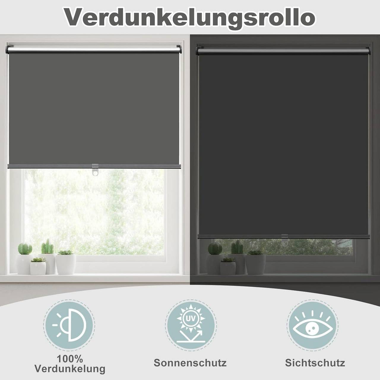 24goodz Blackout Roller Blind - Wireless Design for Easy Use - 200 g/m² Polyester - For Home and Office - Anthracite 100x150 cm
