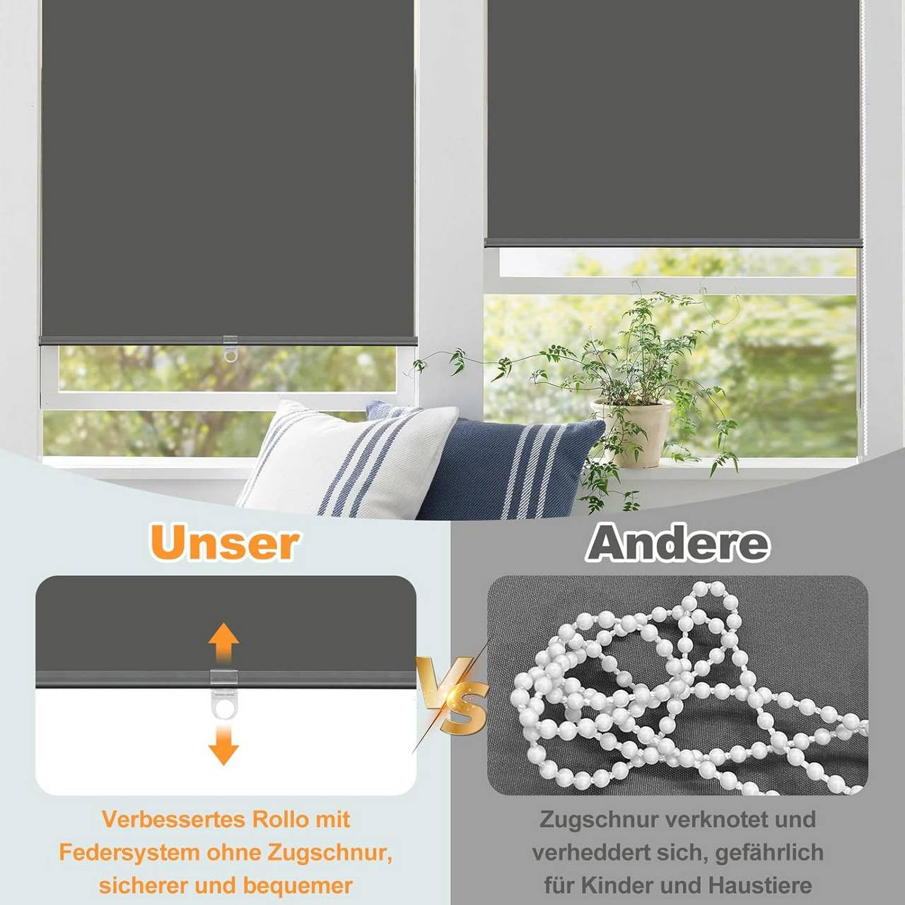 24goodz Blackout Roller Blind - Wireless Design for Safety - 200 g/m² Polyester - For Home and Office - Anthracite 85 x 150 cm
