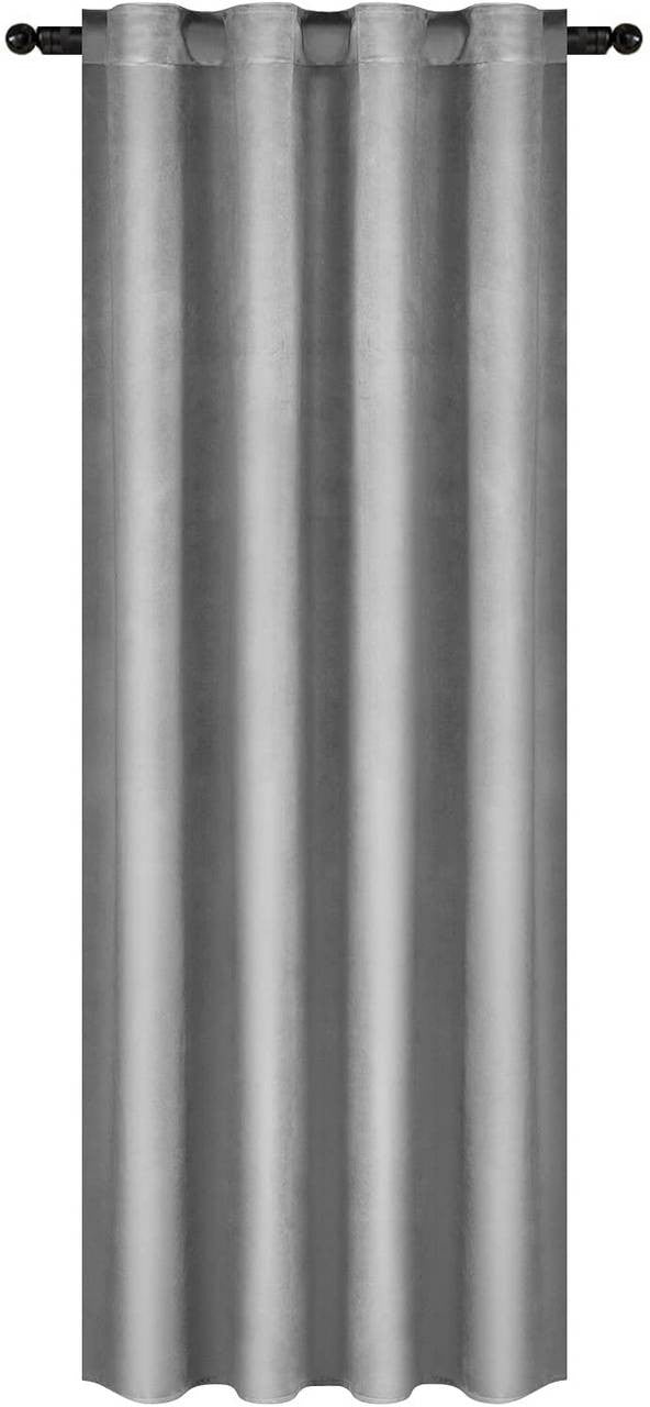 24goodz Velvet Blackout Curtain with Ruffles - Elegant Design - Insulating Fabric - 100% Polyester - Grey - 140x245 cm - mgr