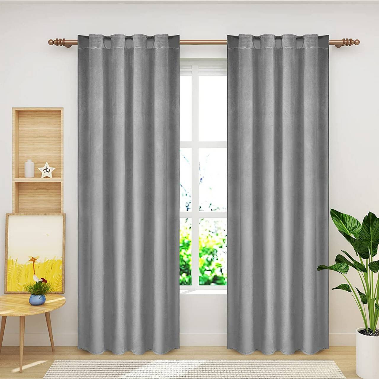 24goodz Velvet Blackout Curtain with Ruffles - Elegant Design - Insulating Fabric - 100% Polyester - Grey - 140x245 cm - mgr