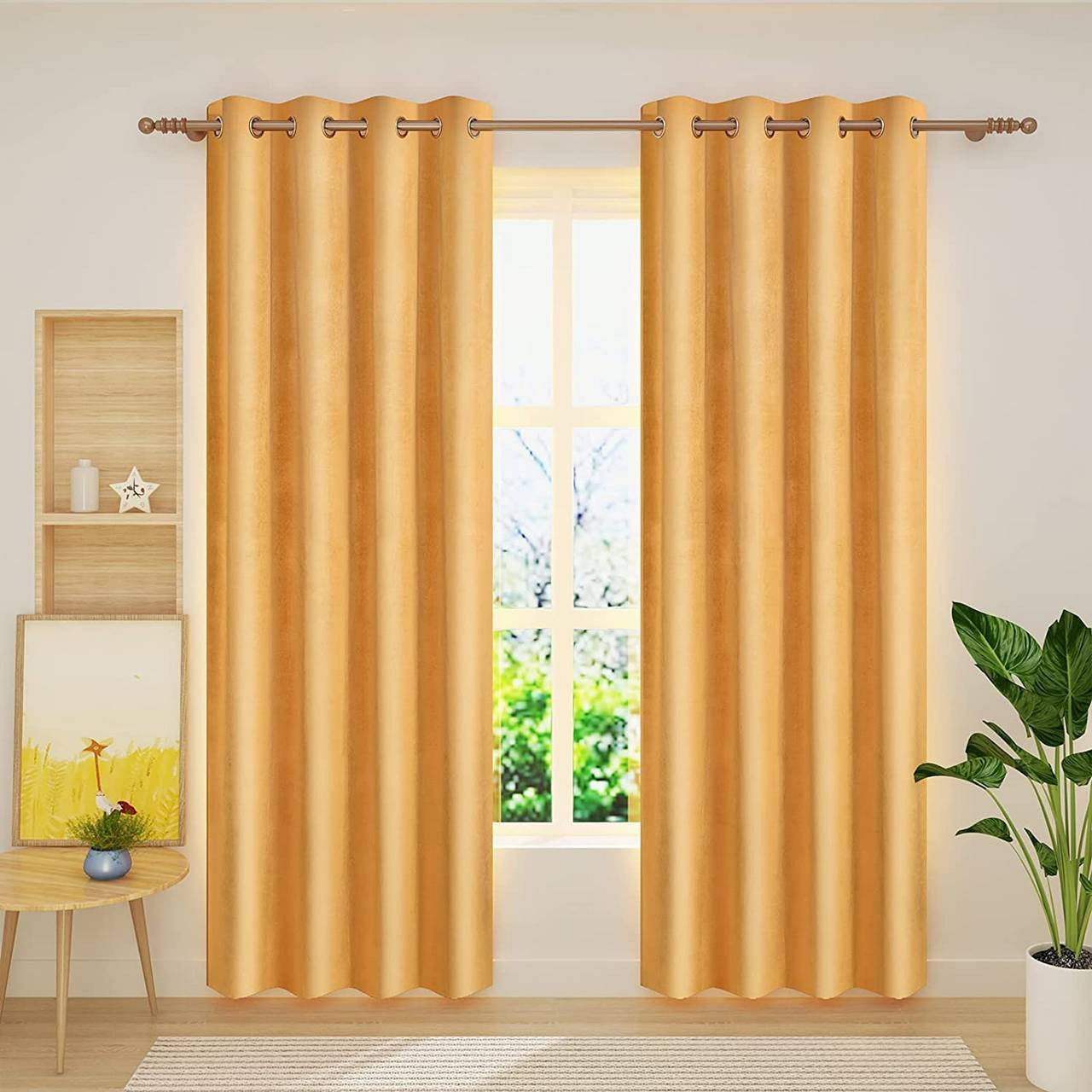 24goodz Velvet Blackout Curtain - High-Quality Insulation - 100% Polyester - For Home Decor - Mustard 140x225 cm - sef