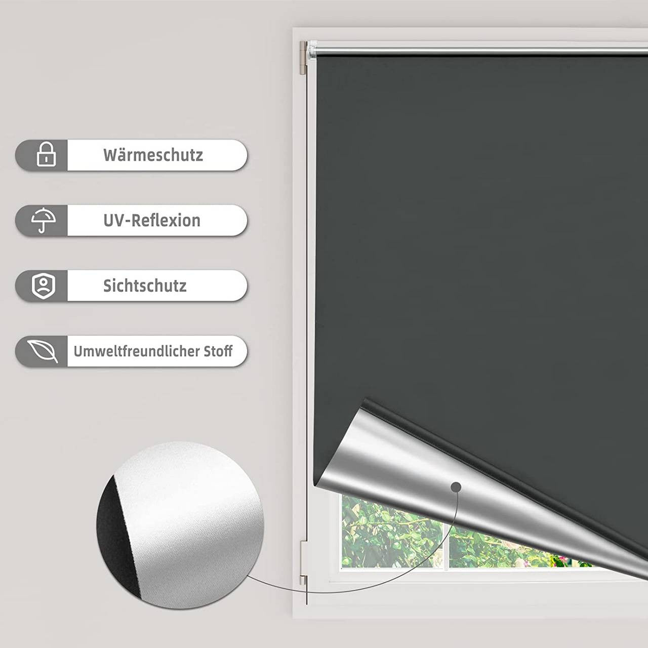 24goodz Blackout Roller Blind - Easy Installation Without Drilling - 100% Polyester - For Any Room - Anthracite 40x160cm
