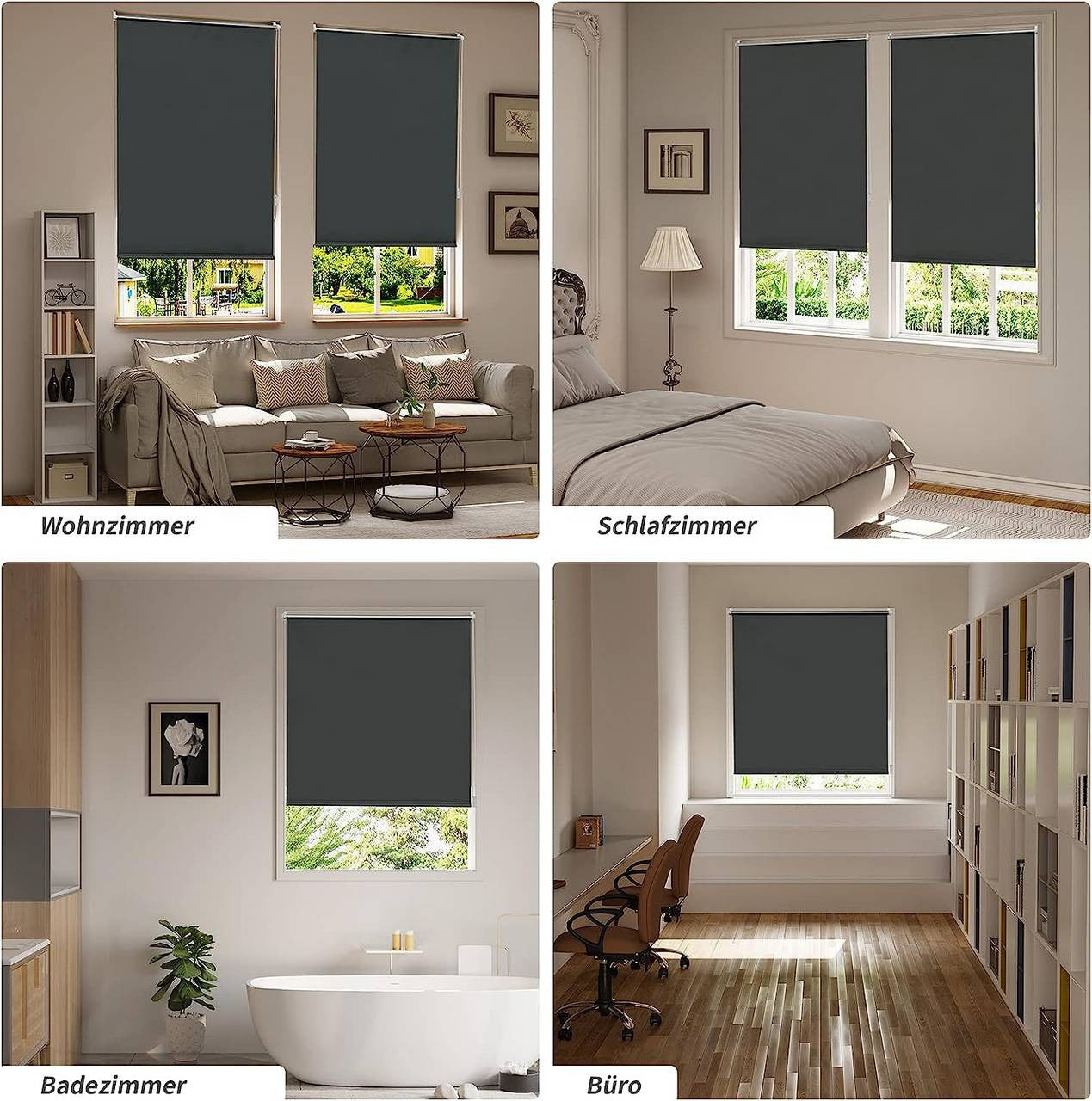 24goodz Thermal Blackout Roller Blind - Easy Installation - Excellent Heat Insulation - 100% Polyester - Grey - 110 x 210 cm - an