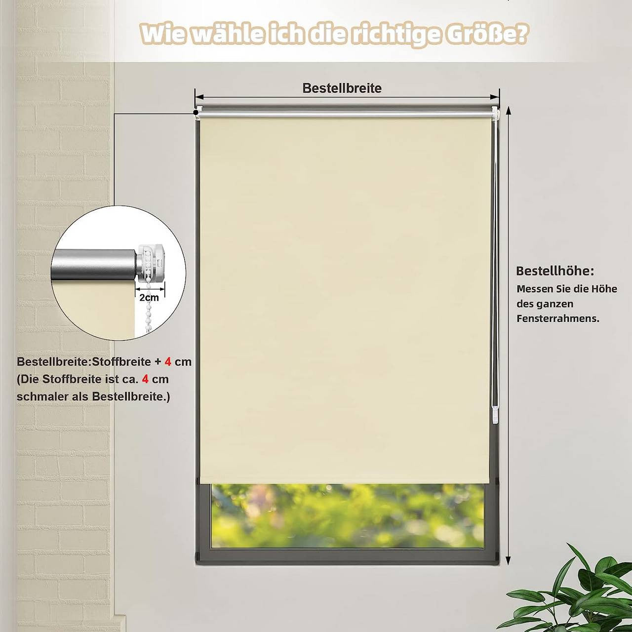 24goodz Thermal Blackout Roller Blind - Easy Installation - 100% Polyester - For Every Room - Beige 80x160cm