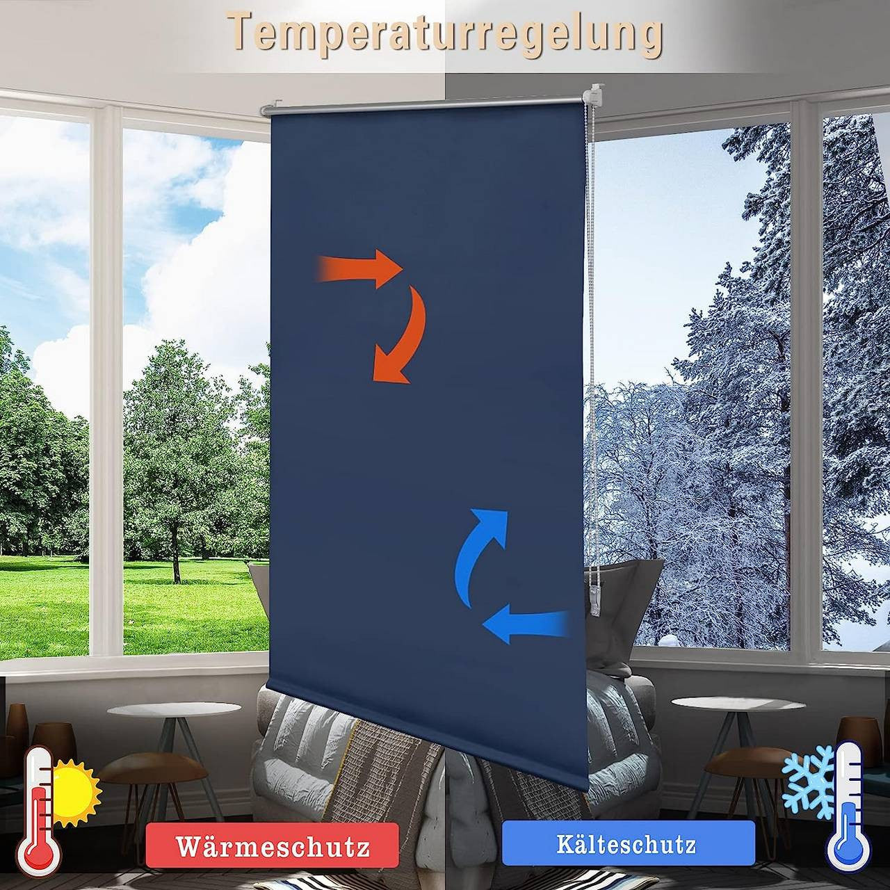 24goodz Blackout Roller Blind - Easy Installation - Thermal Insulation - 100% Polyester - Blue - 90 x 160 cm