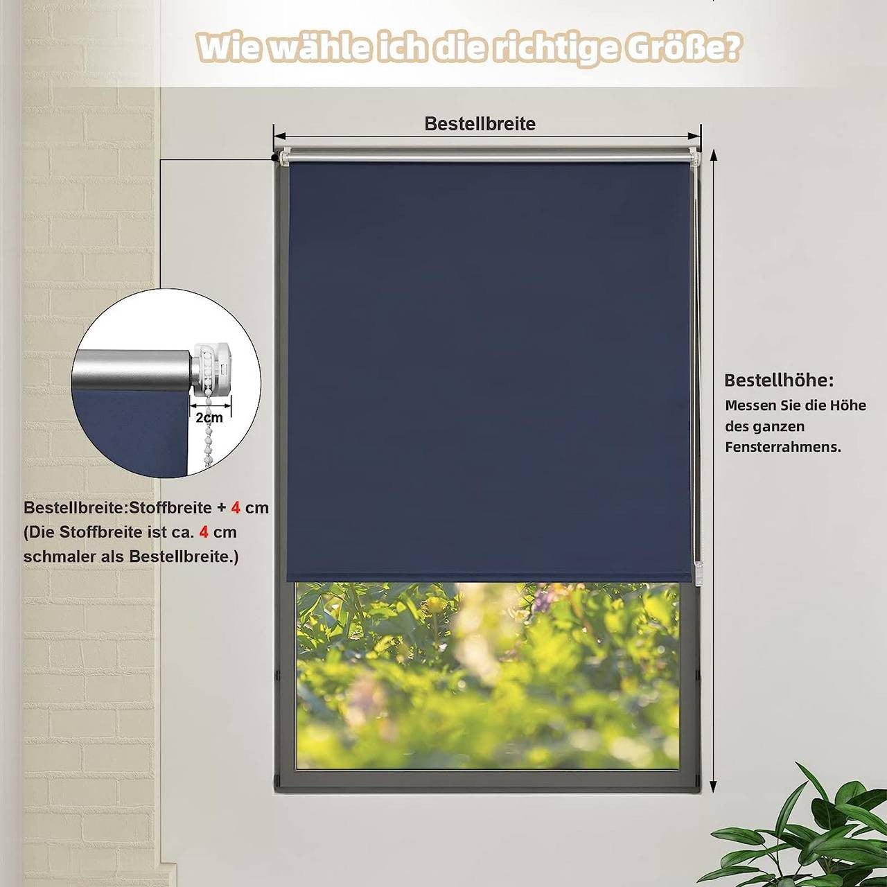 24goodz Blackout Roller Blind - Easy Installation Without Drilling - 100% Polyester - For Any Room - Blue 40-120 cm x 160 cm