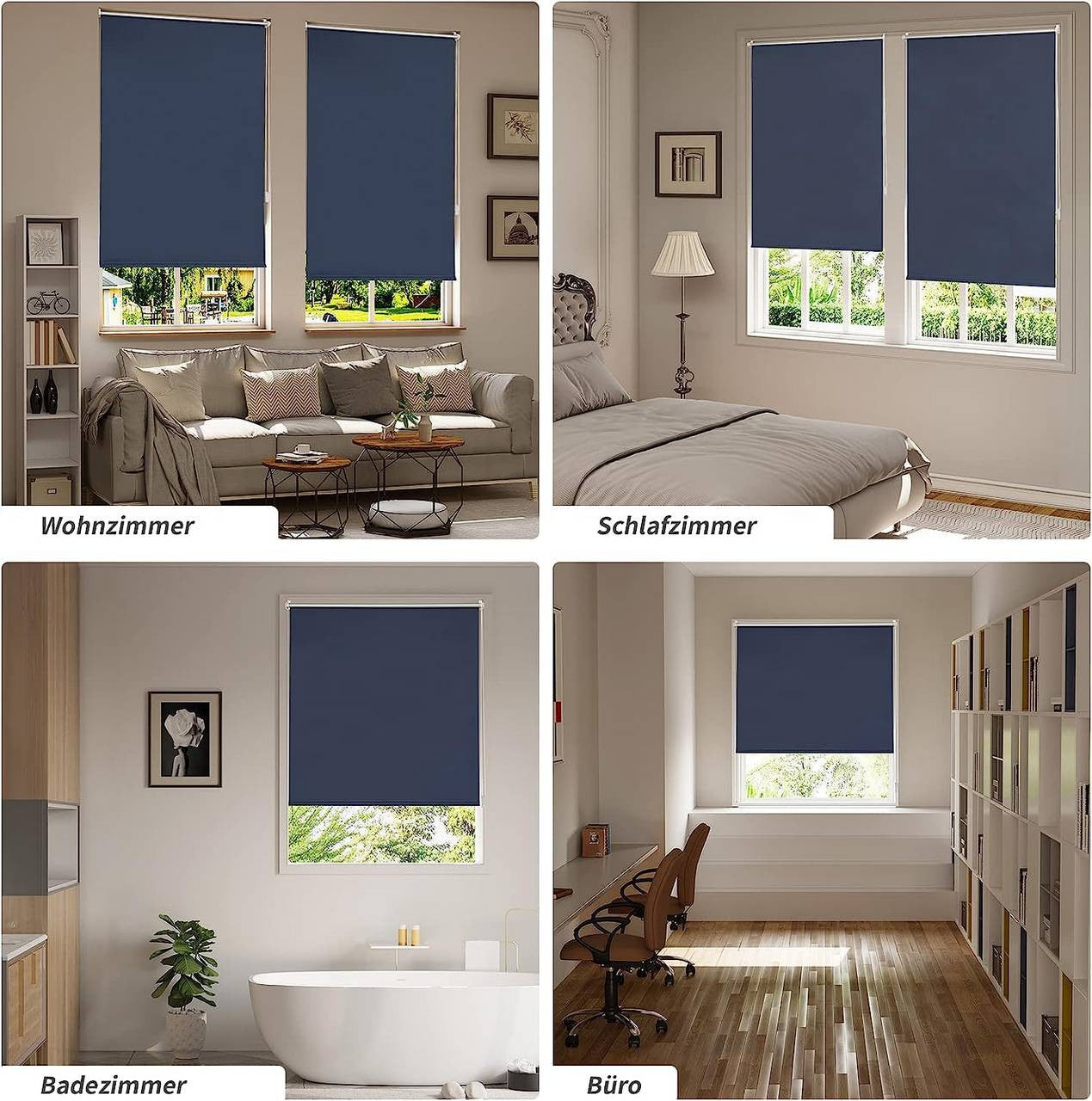 24goodz Blackout Roller Blind - Easy Installation - Thermal Insulation - 100% Polyester - For All Rooms - Blue 100x160cm