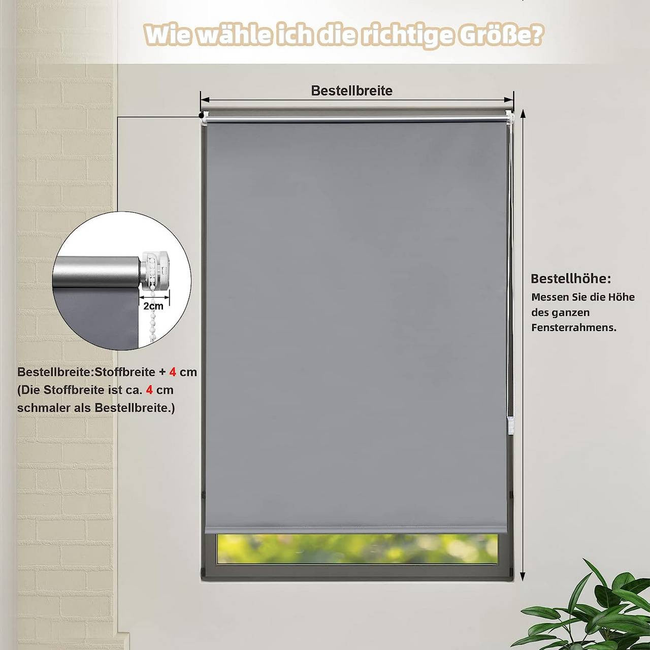 24goodz Blackout Roller Blind - Thermal Insulation - Easy to Install - 100% Polyester - Grey - 80x120 cm