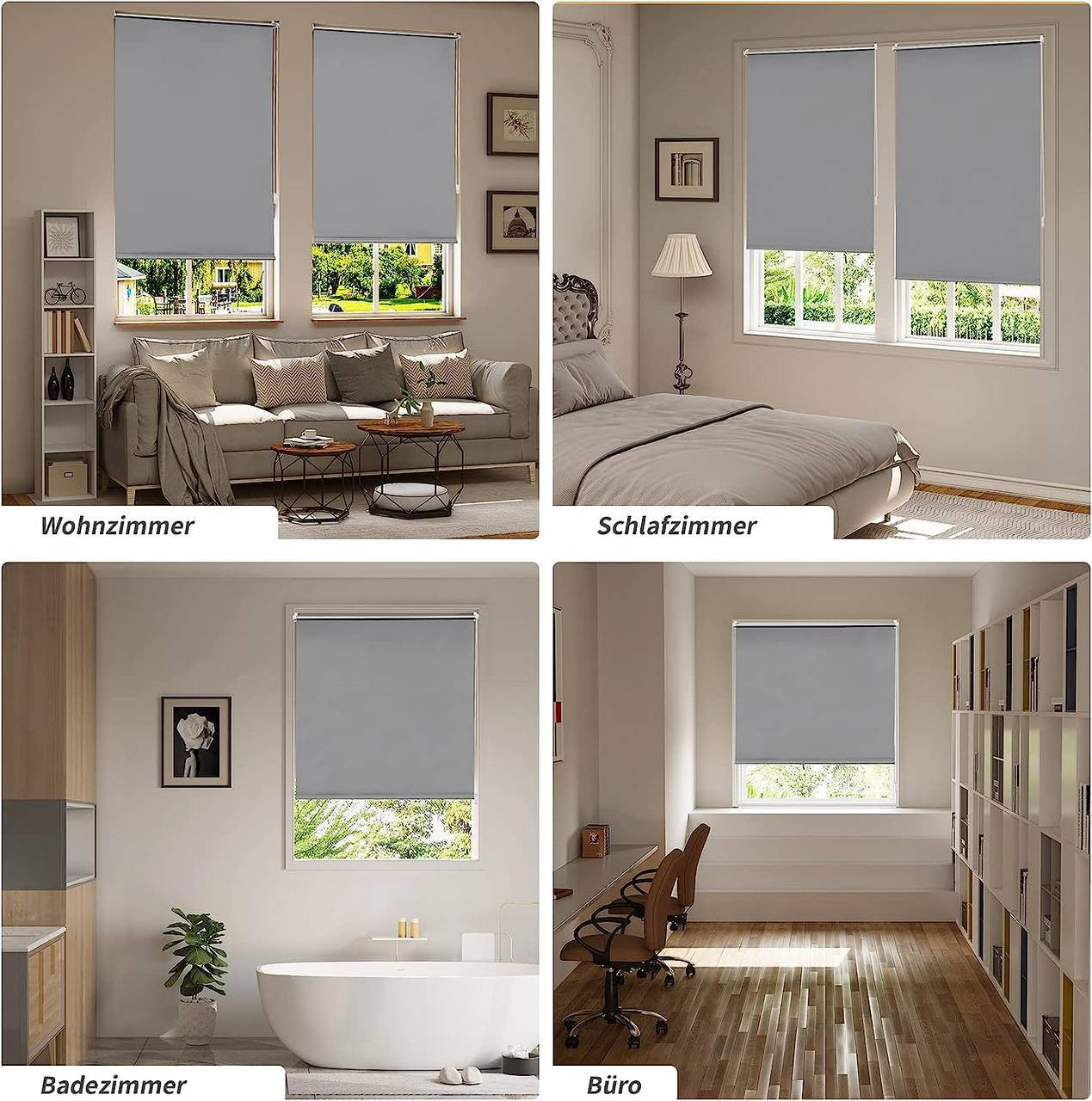 24goodz Blackout Roller Blind - Easy Installation - Thermal Insulation - 100% Polyester - Grey - 100 x 210 cm