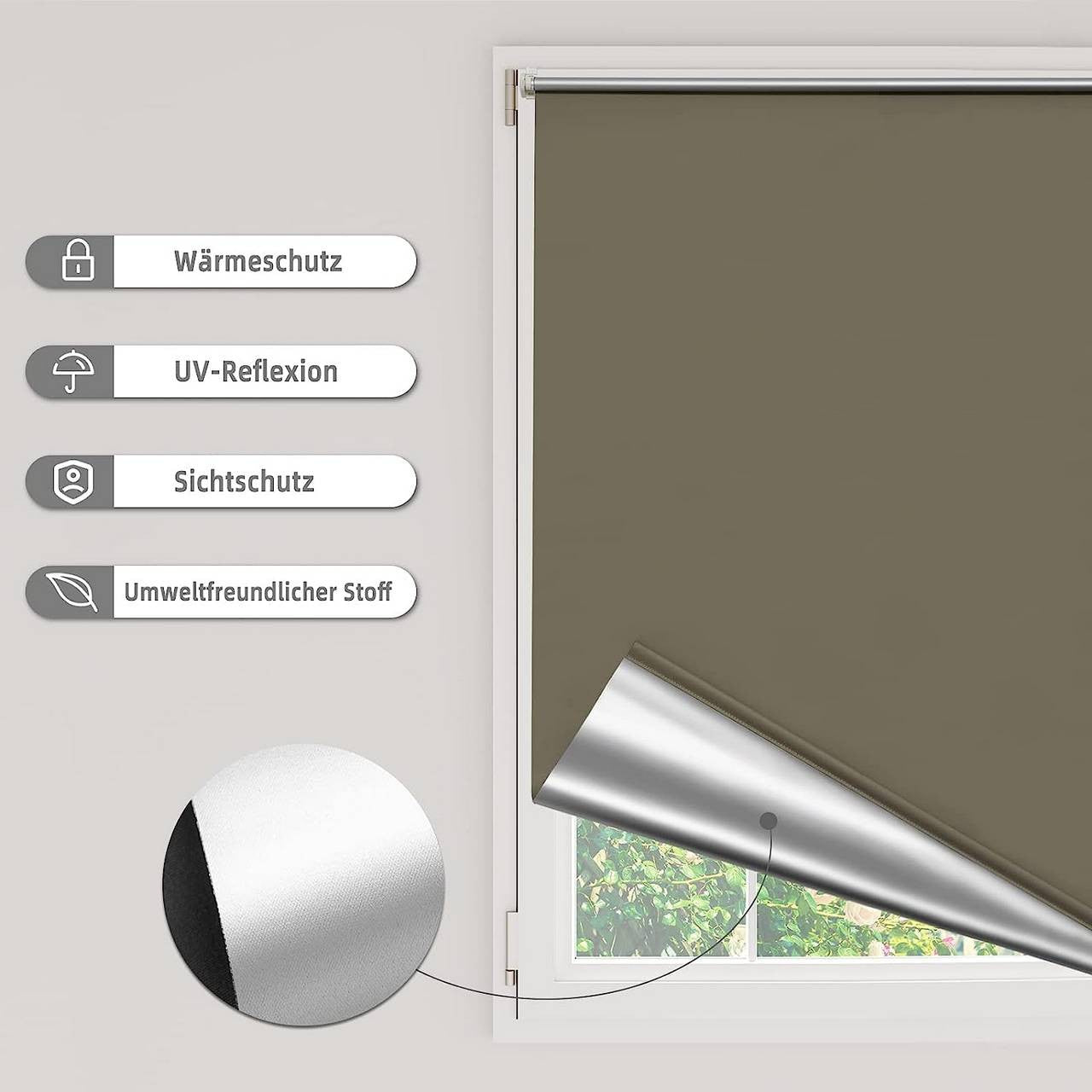 24goodz Blackout Roller Blind - Easy Installation Without Drilling - 100% Polyester - For Every Room - Taupe 90x160 cm