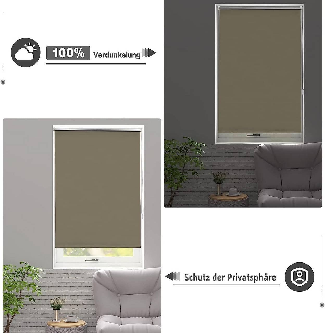 24goodz Blackout Roller Blind - Easy Installation - Thermal Insulation - 100% Polyester - Taupe - 120 x 160 cm