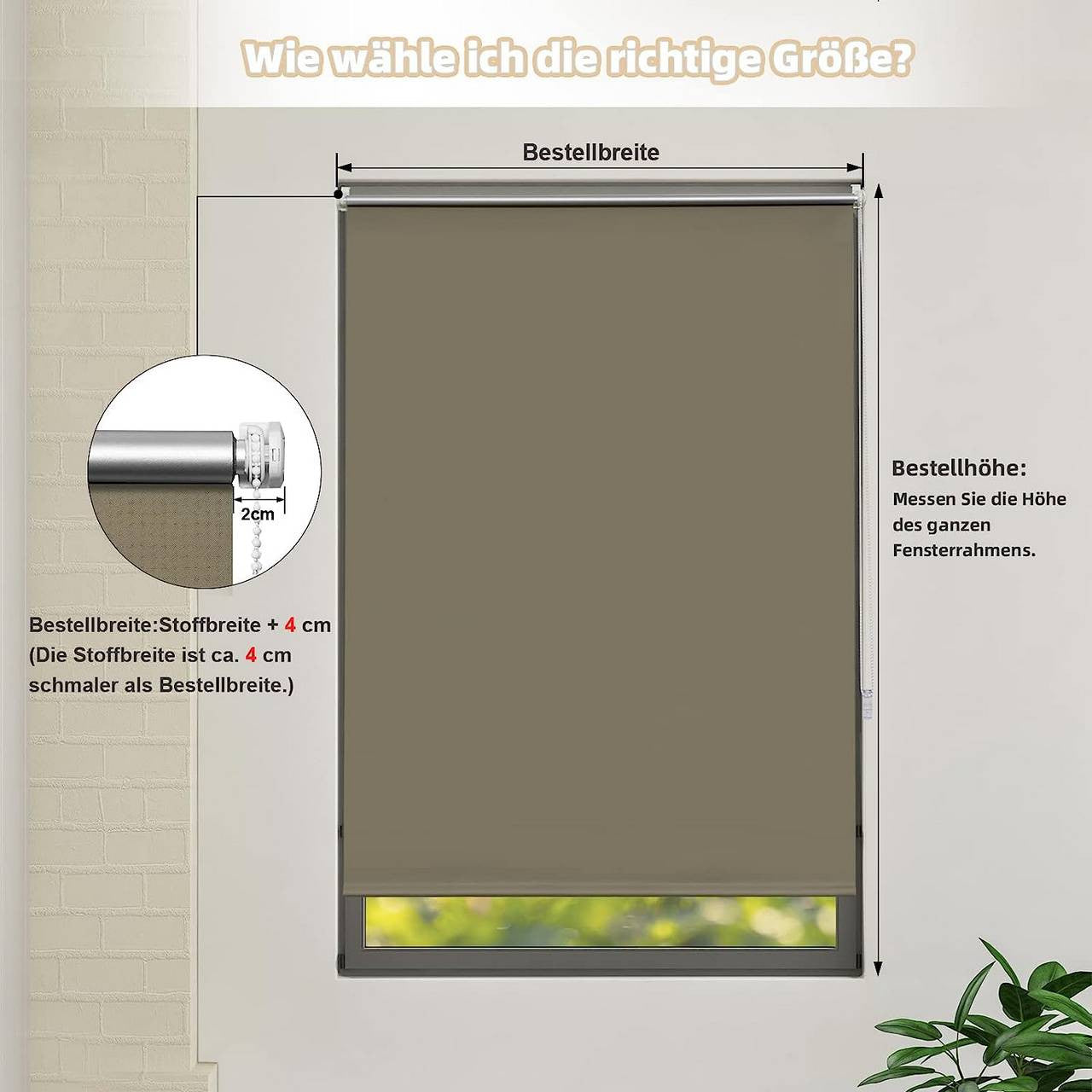 24goodz Blackout Roller Blind - Easy Installation Without Drilling - 100% Polyester - For Every Room - Taupe 90x160 cm