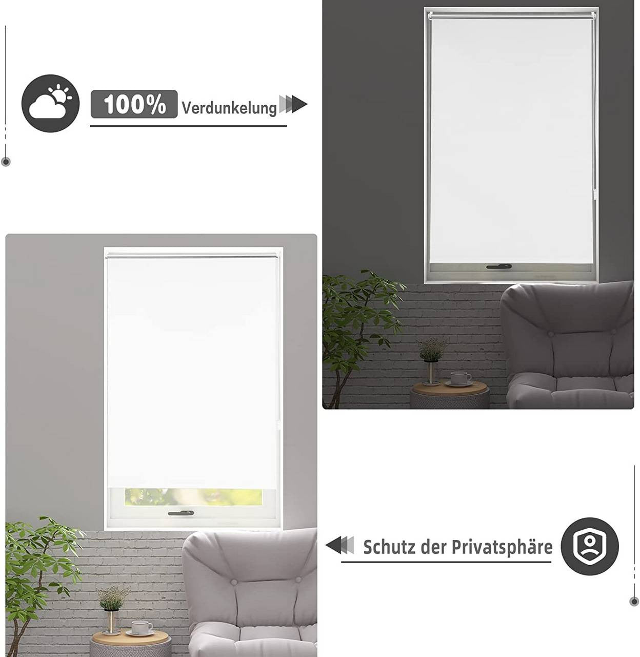 24goodz Blackout Roller Blind - Thermal Insulation - Easy to Install - 100% Polyester - White - 50x150 cm