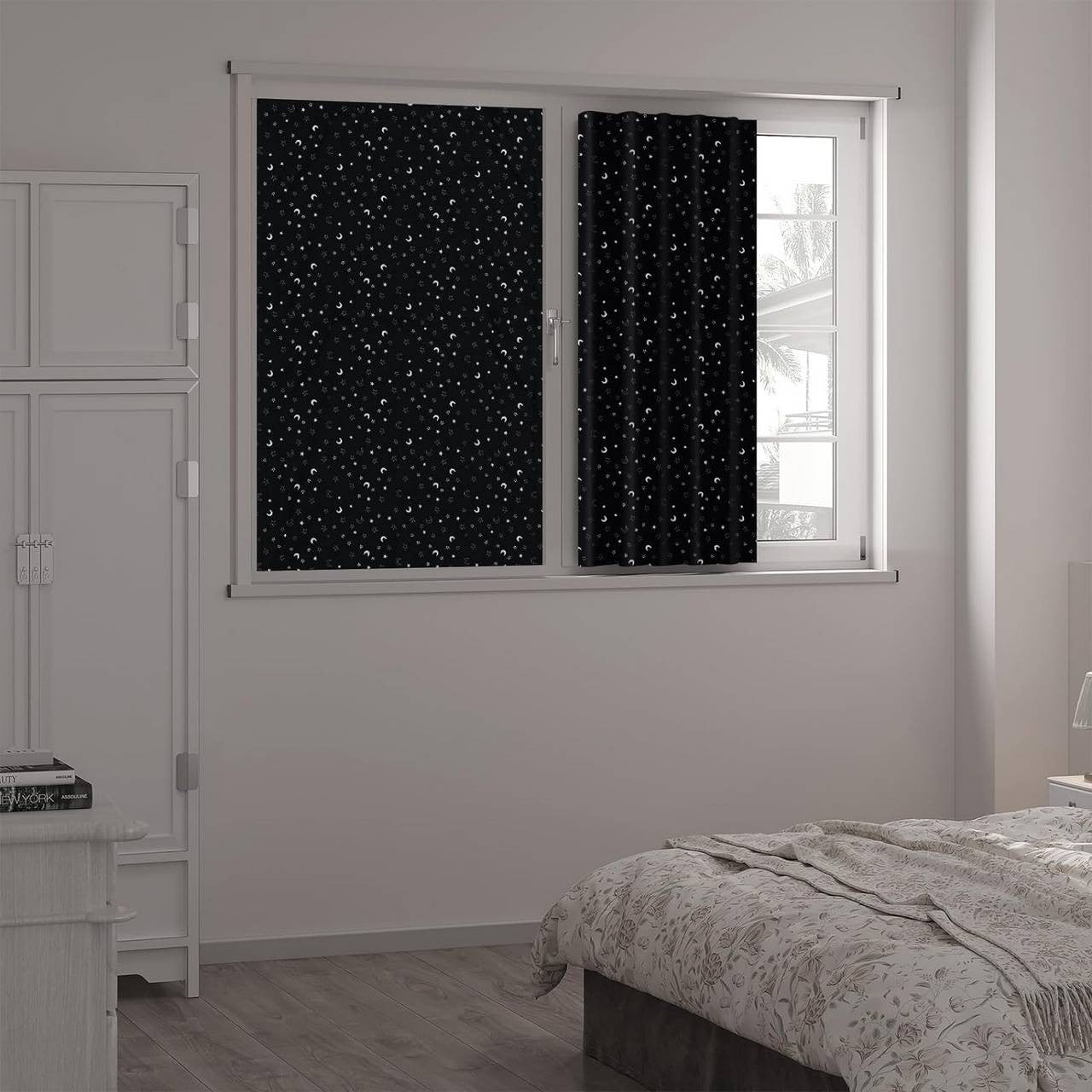 24goodz Blackout Roller Blind - Easy Installation Without Drilling - 100% Polyester - Versatile Use - Black with Pattern - 130 x 100 cm