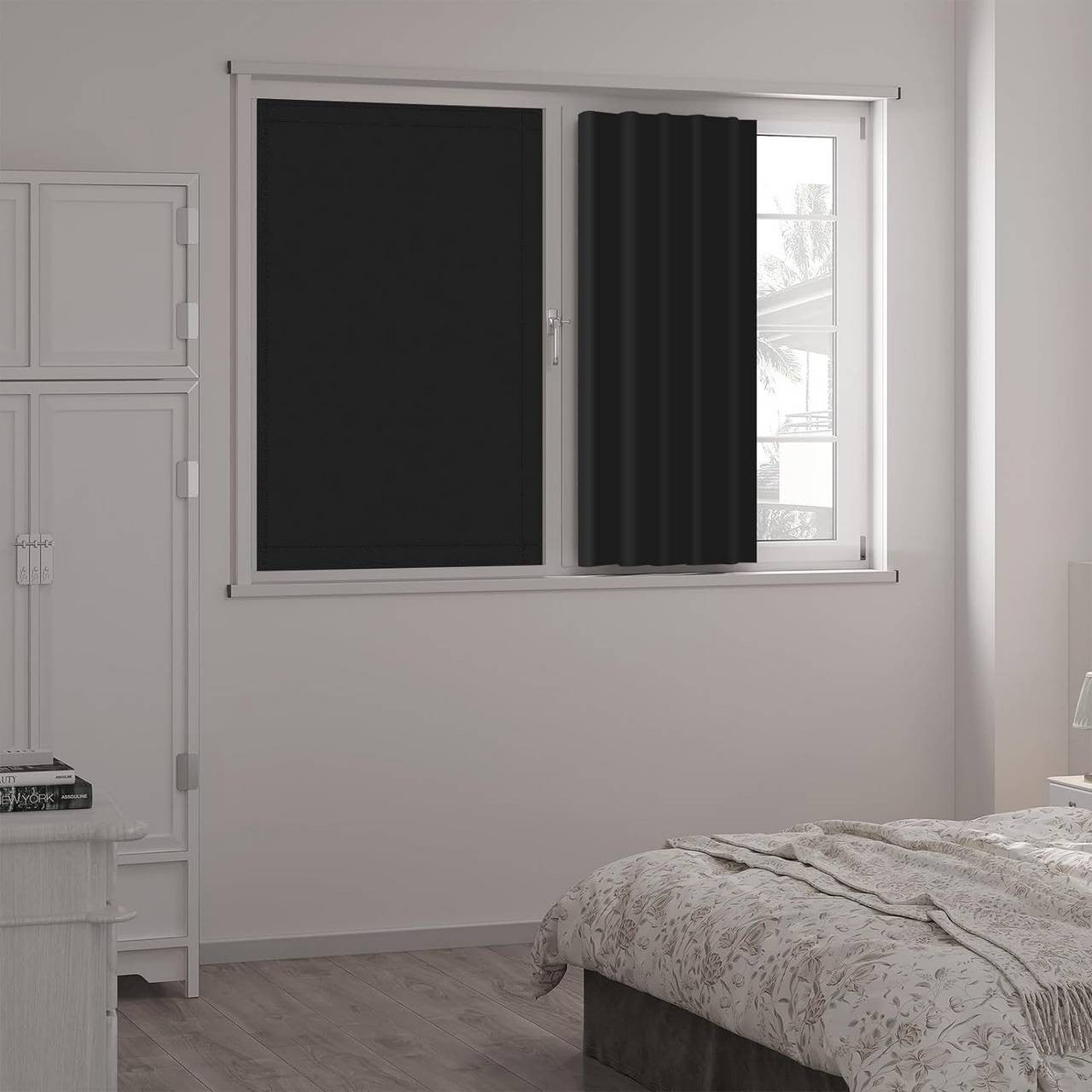 24goodz Blackout Roller Blind - No Drilling Required - Adjustable Size - 100% Polyester - For Any Smooth Glass Surface - Black 130 x 100 cm