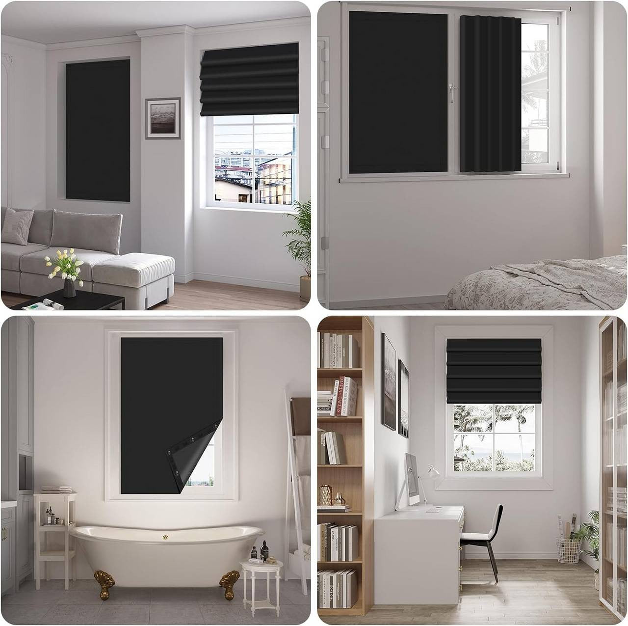 24goodz Blackout Roller Blind - No Drilling Required - Adjustable Size - 100% Polyester - For Any Smooth Glass Surface - Black 130 x 100 cm
