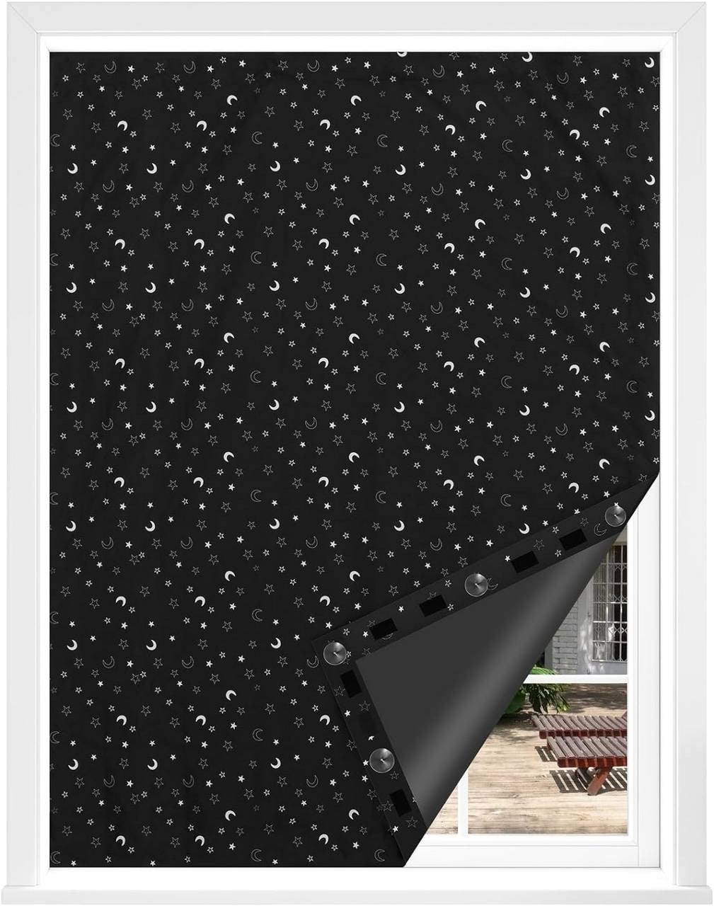 24goodz Blackout Roller Blind without Drilling - Easy Installation - 100% Polyester - For Any Room - Black with Pattern - 130 x 200 cm