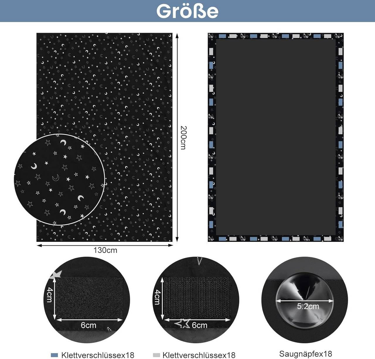 24goodz Blackout Roller Blind without Drilling - Easy Installation - 100% Polyester - For Any Room - Black with Pattern - 130 x 200 cm