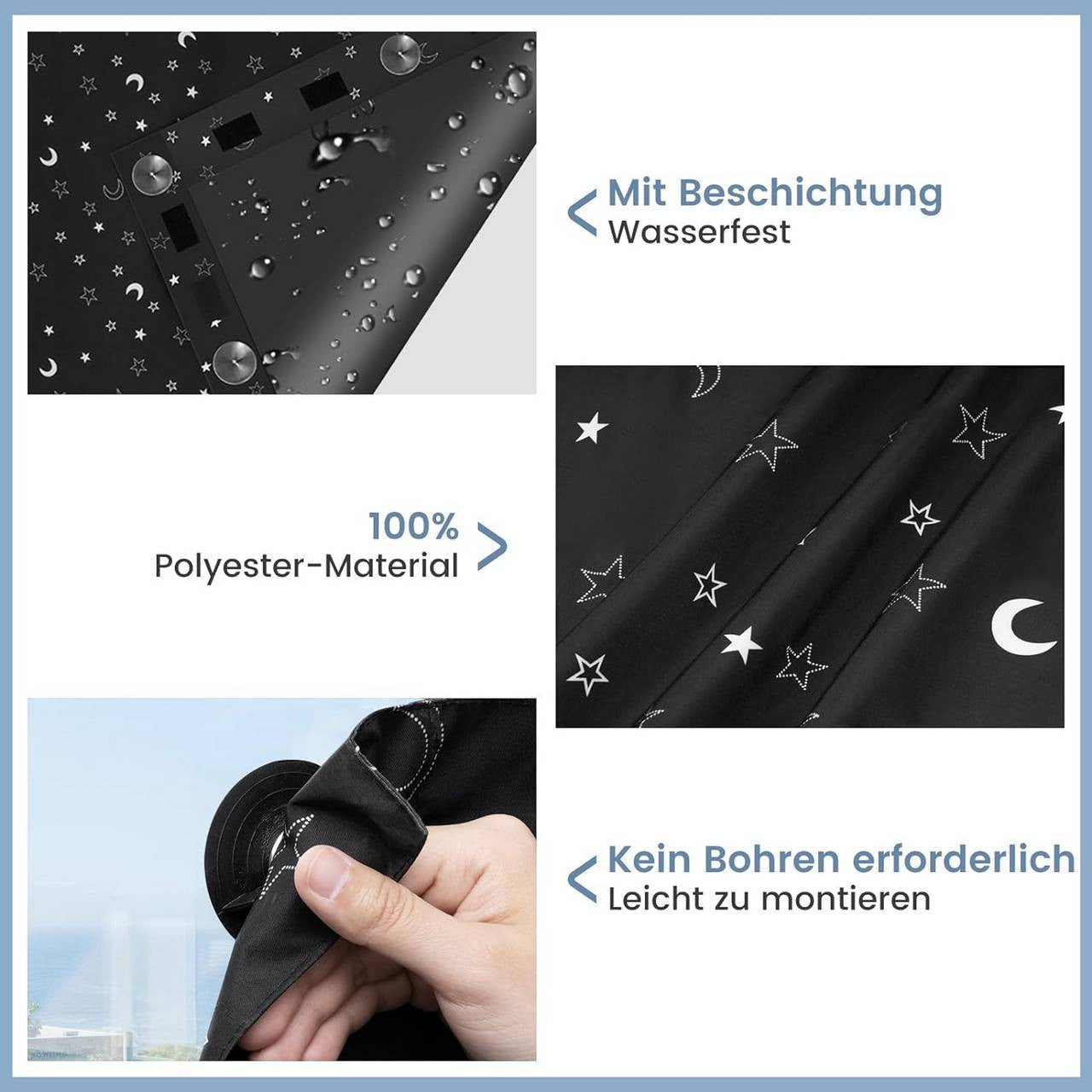 24goodz Blackout Roller Blind without Drilling - Easy Installation - 100% Polyester - For Any Room - Black with Pattern - 130 x 200 cm