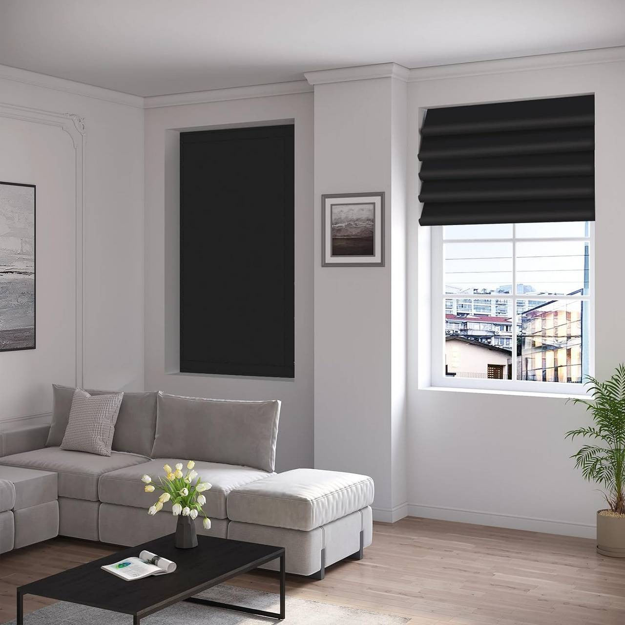 24goodz Blackout Roller Blind - Easy Installation Without Drilling - 100% Polyester - For All Window Types - Black 130 x 200 cm