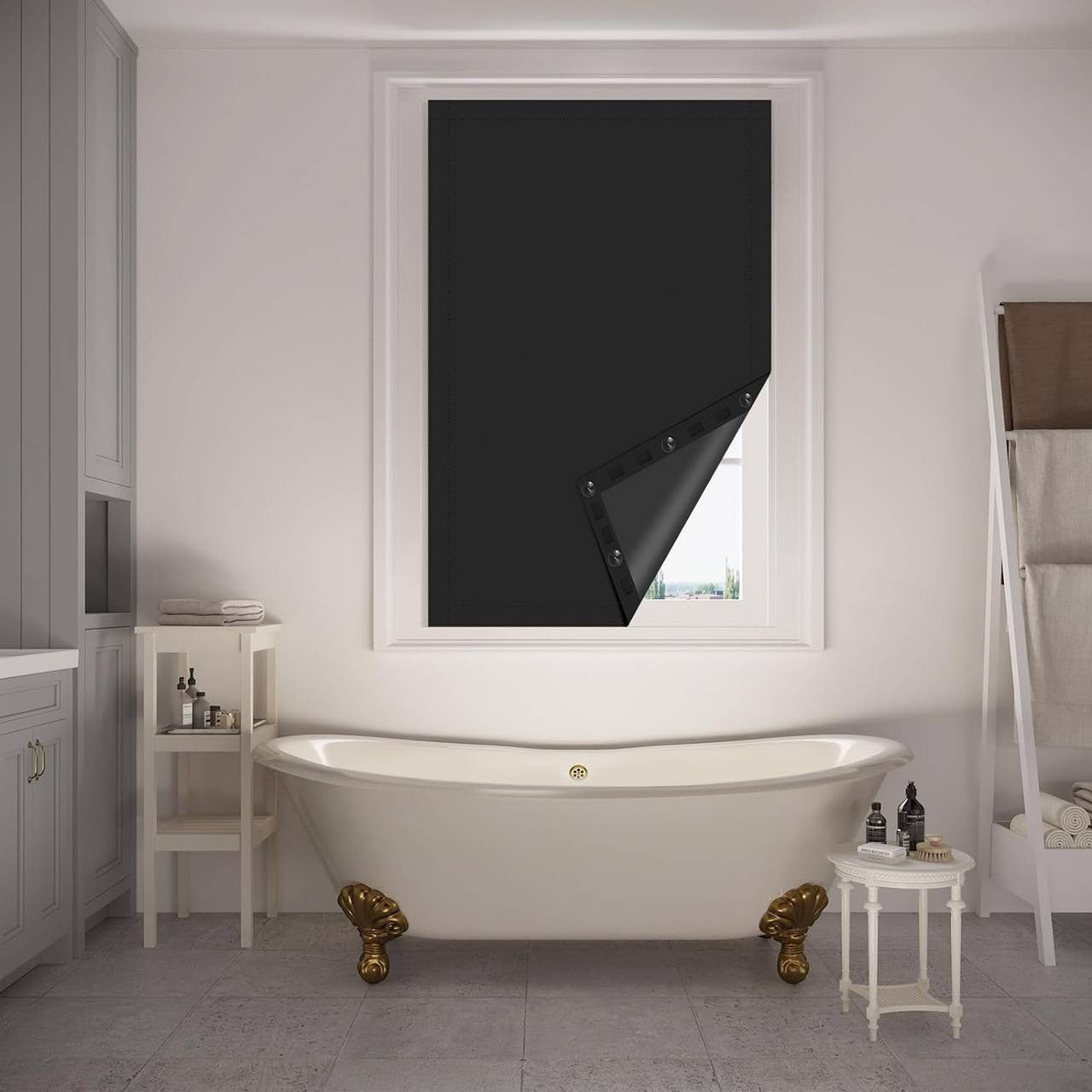 24goodz Blackout Roller Blind - Easy Installation Without Drilling - 100% Polyester - For All Window Types - Black 130 x 200 cm