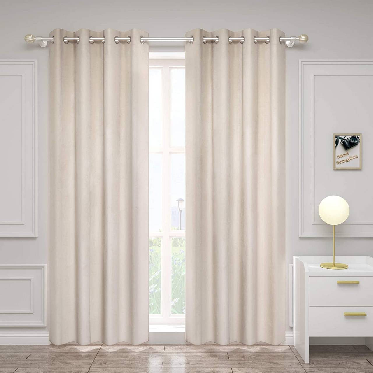 24goodz Blackout Curtains with Eyelets - Energy Saving & Sound Absorbing - 100% Polyester - For Any Room - Beige 140x270 cm - hsd
