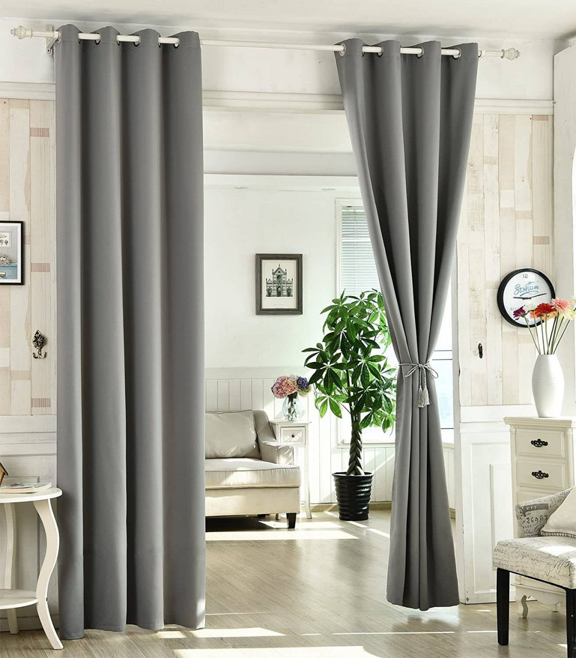 24goodz Dark Grey Sheer Curtains with Eyelets - Energy Saving - Sound Absorbing - 100% Polyester - 135x245 cm - Dark Grey - dgr