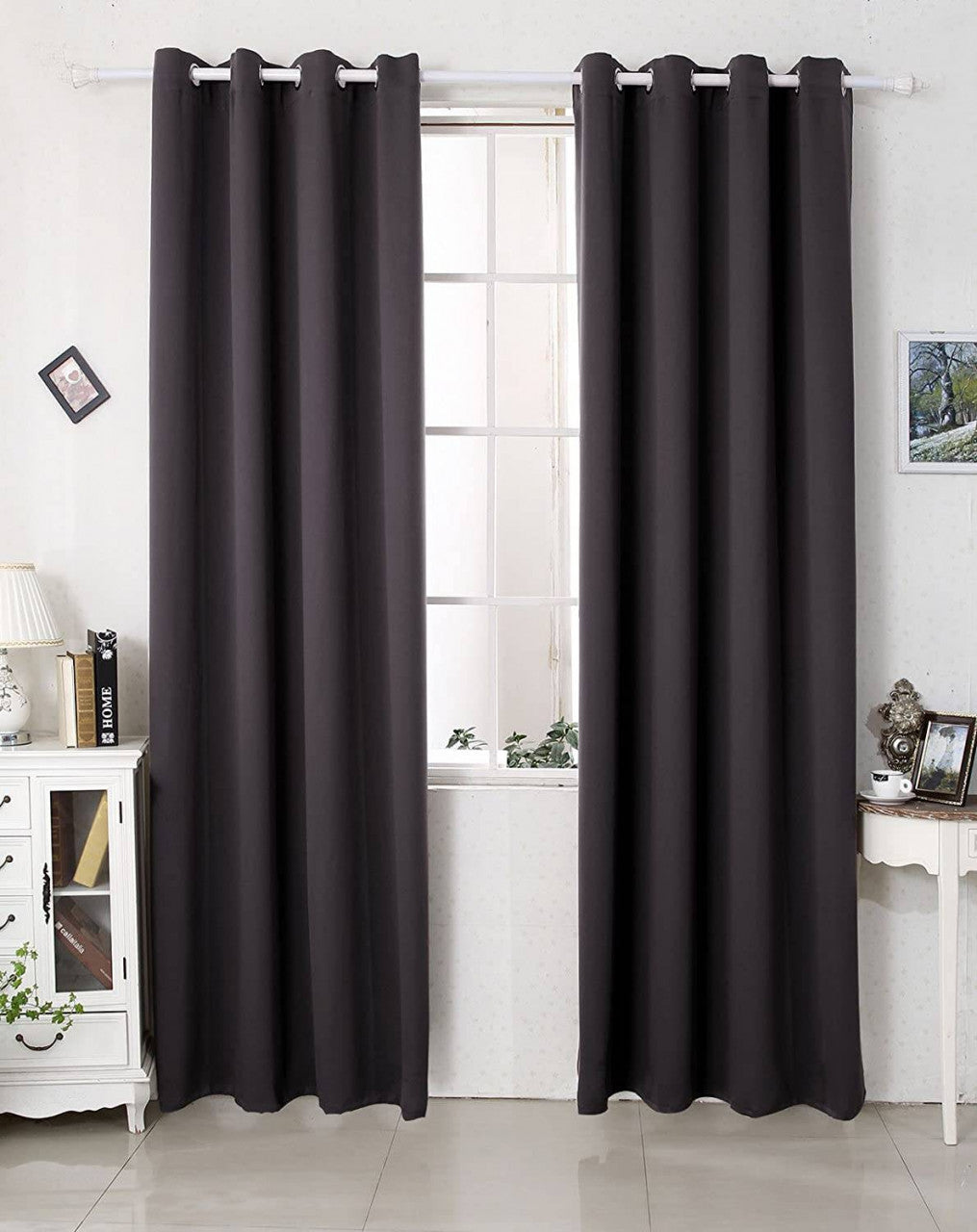 24goodz Thermal Curtain with Eyelets - Energy Saving - Sound Absorbing - 100% Polyester - Grey White - 135x175 cm - an