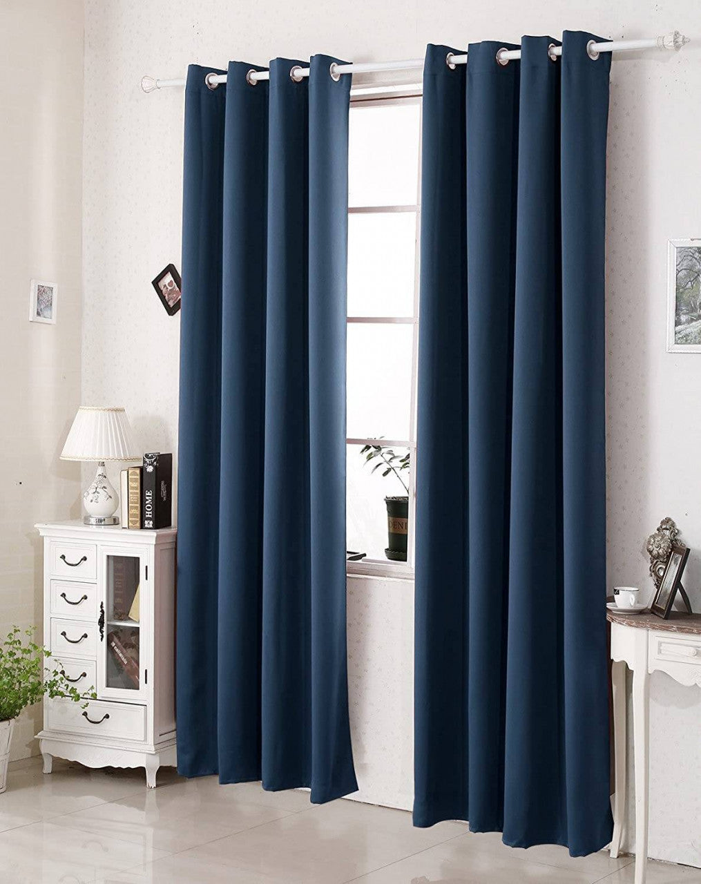 24goodz Thermal Curtain with Eyelets - Energy Saving & Sound Absorbing - 100% Polyester - For Home & Office - Dark Blue 135x225 cm - dbl