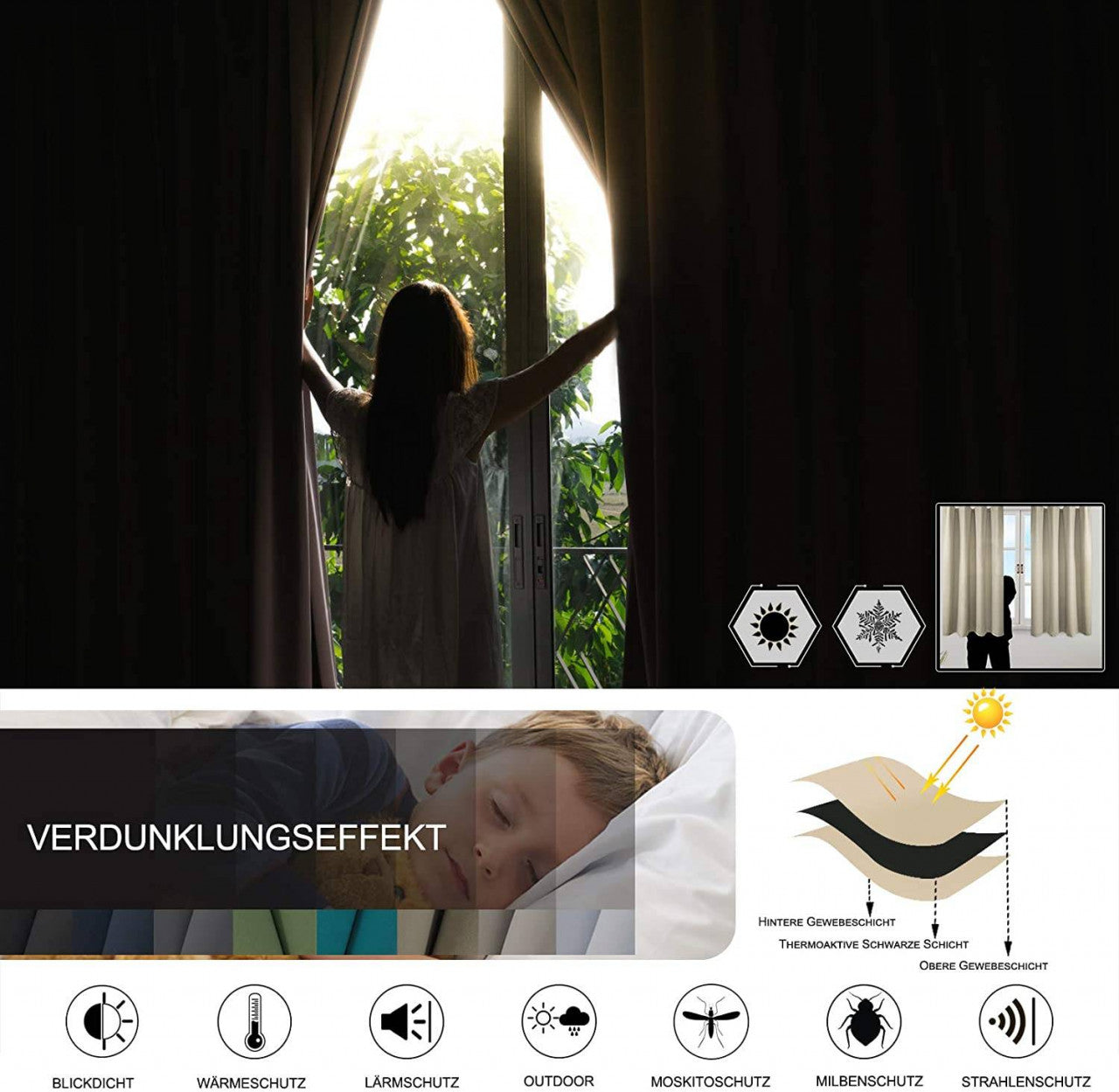 24goodz Black Thermal Curtain with Eyelets - Energy Saving & Sound Absorbing - 100% Polyester - For Home & Office - 135x245 cm - sz
