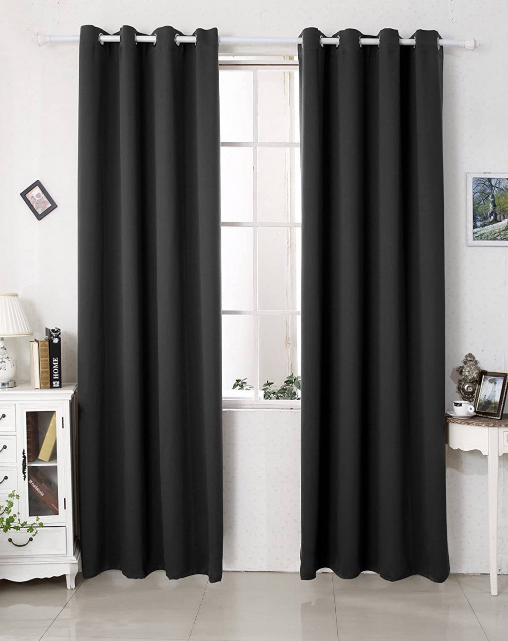 24goodz Black Thermal Curtain with Eyelets - Energy Saving & Sound Absorbing - 100% Polyester - For Home & Office - 135x225 cm - sz