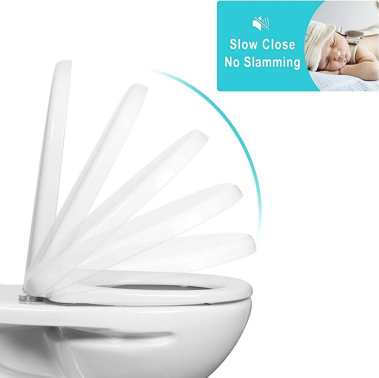 24goodz D-Shaped Toilet Seat - Soft-Close Mechanism - Easy Installation - Improved Plastic - White - 448x366mm
