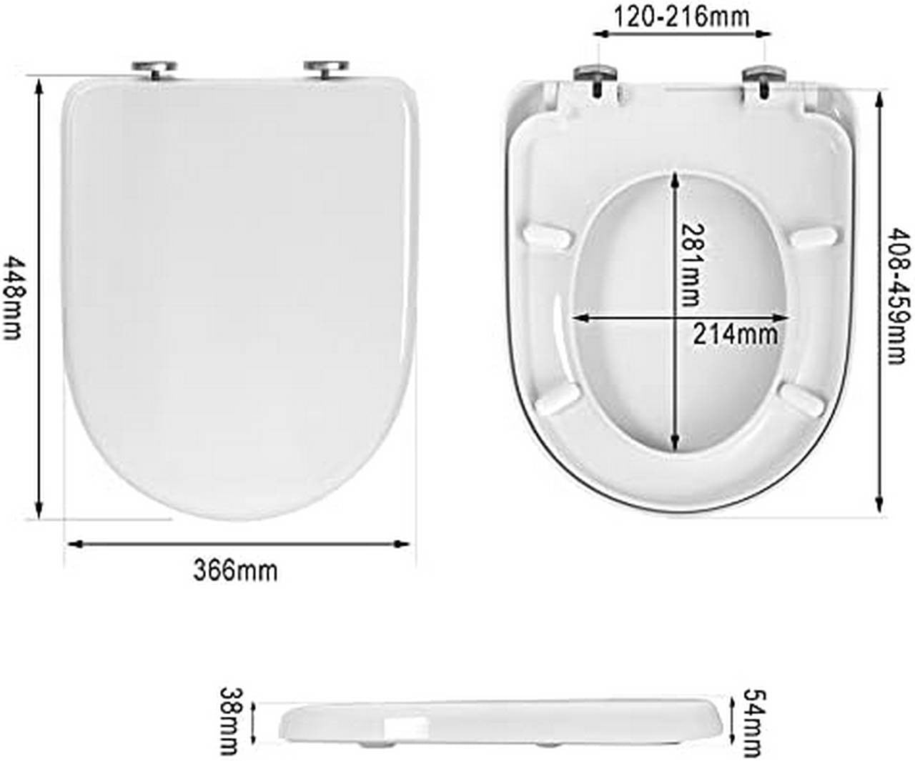24goodz D-Shaped Toilet Seat - Soft-Close Mechanism - Easy Installation - Improved Plastic - White - 448x366mm