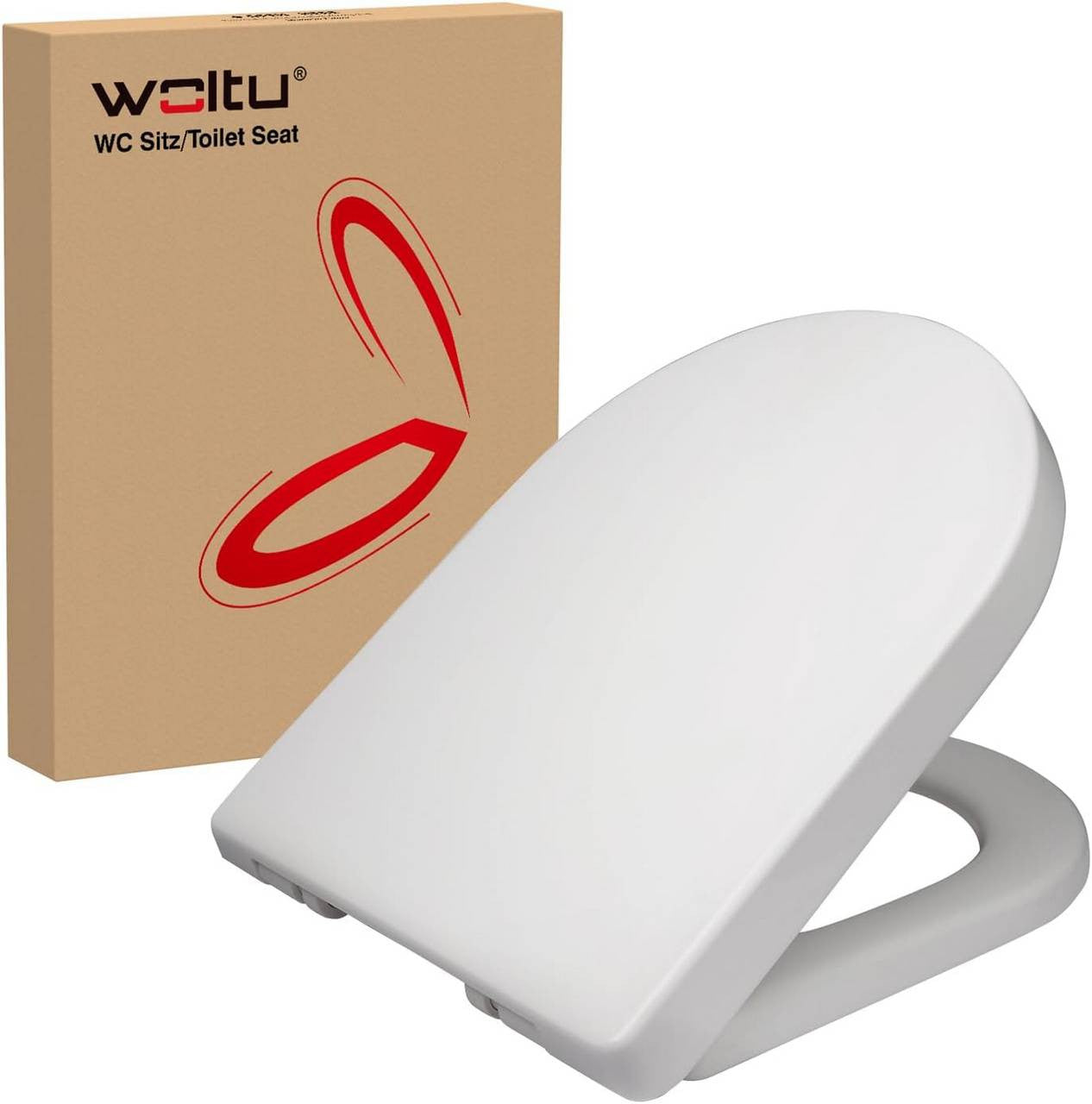 24goodz Toilet Seat with Soft-Close Mechanism - Easy to Clean - Durable Plastic - For Standard D-Toilets - White