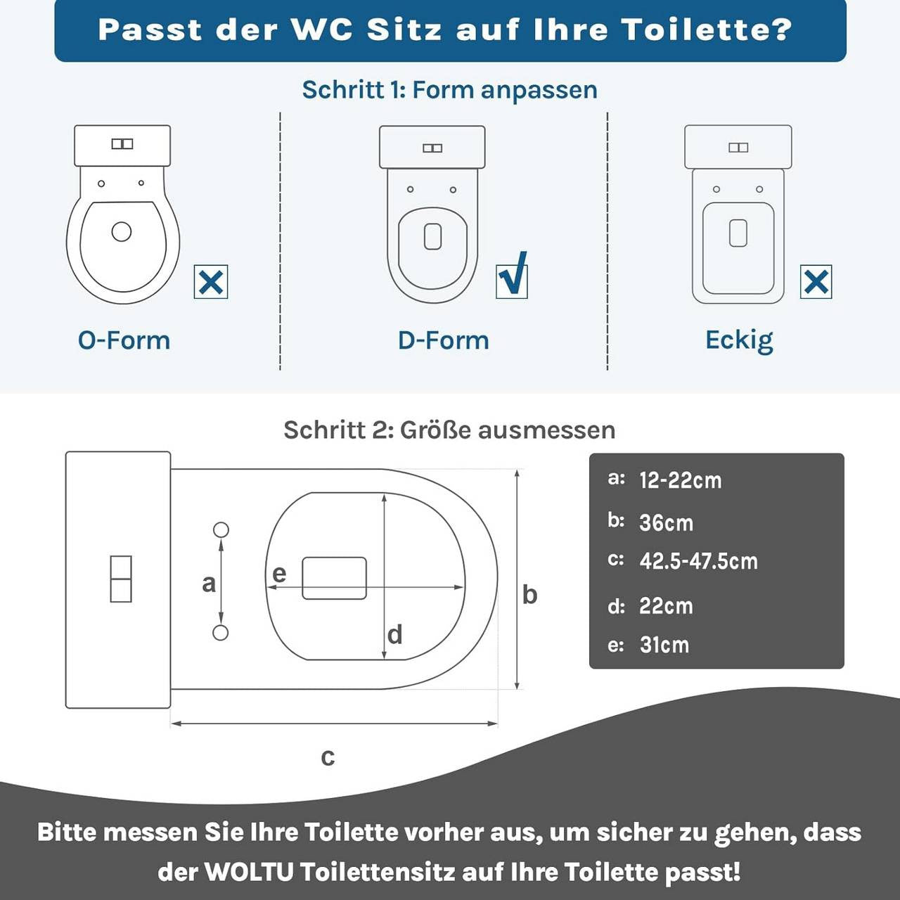 24goodz Toilet Seat with Soft-Close Mechanism - Easy to Clean - Durable Plastic - For Standard D-Toilets - White