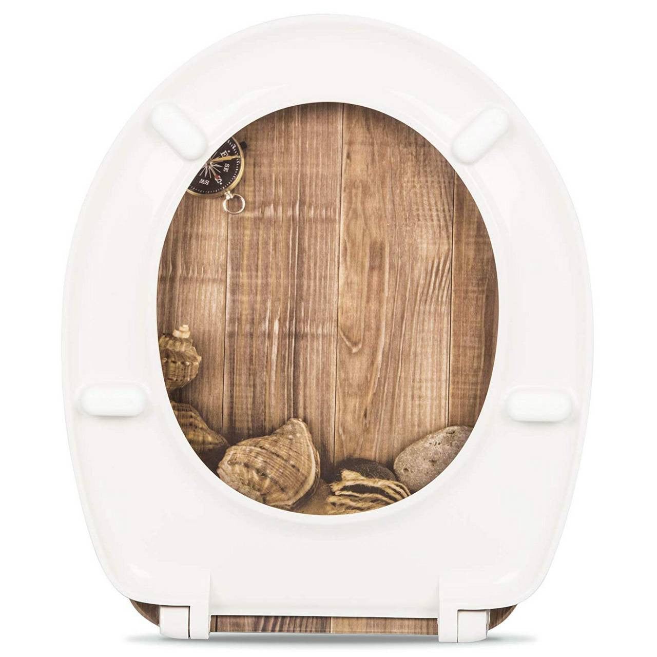24goodz Toilet Seat with Soft-Close Mechanism - Stylish Maritime Design - Duroplast - Standard O-Shaped Toilets - 45.5 x 37.1 cm