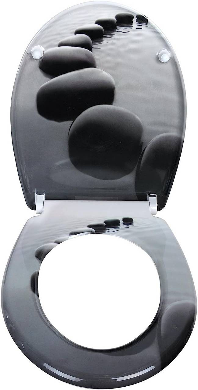 24goodz Duroplast Toilet Seat - Soft-Close Mechanism - Quick Release Function - Duroplast - For Standard O-Shaped Toilets - Black Stone