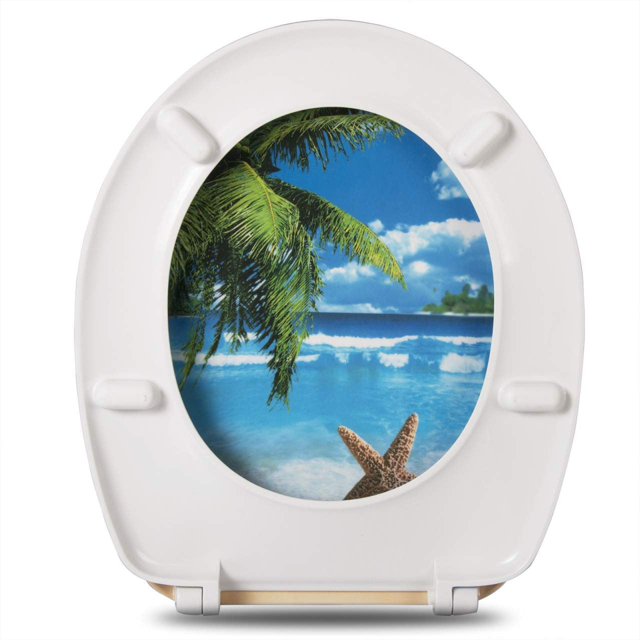 24goodz Duroplast Toilet Seat with Soft-Close Mechanism - Easy to Clean - Durable Material - Universal Fit - Sandy Beach with Starfish