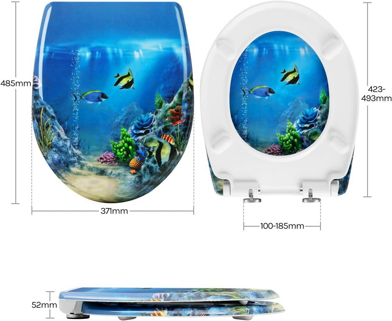 24goodz Duroplast Toilet Seat - Soft-Close Mechanism - Quick Release for Easy Cleaning - Duroplast - For Everyone - Blue Goldfish