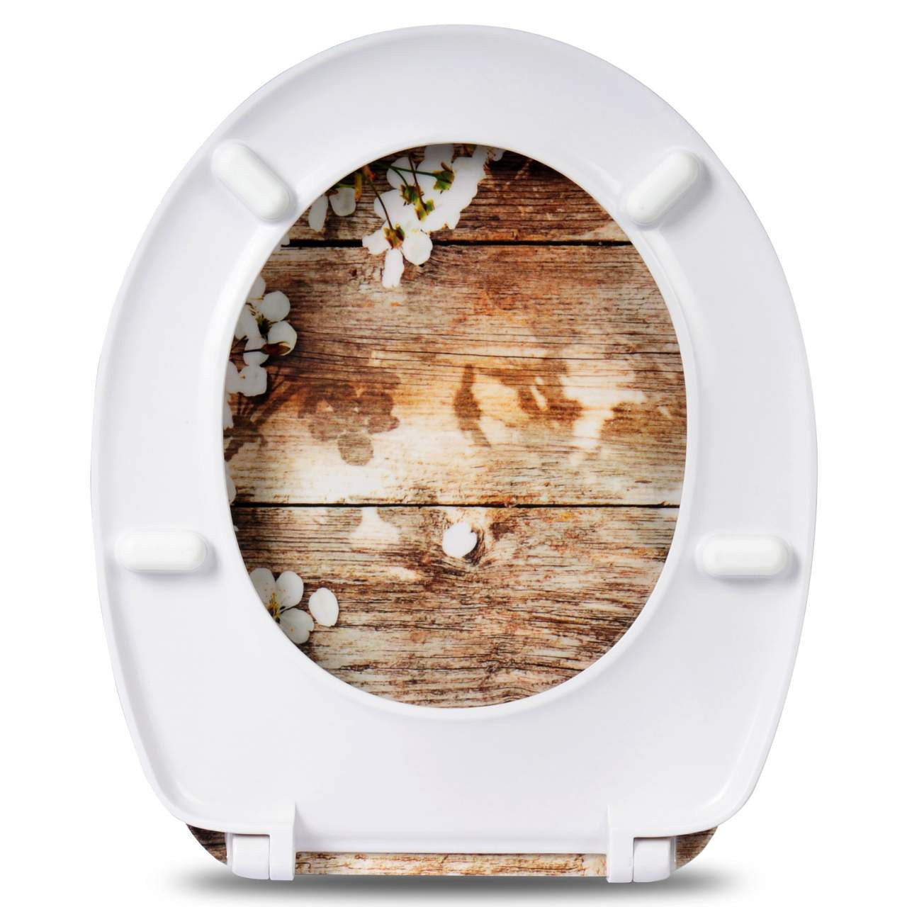 24goodz Toilet Seat - Soft Close Feature - Antibacterial Coating - Durable - Ideal for Families - White Blossom