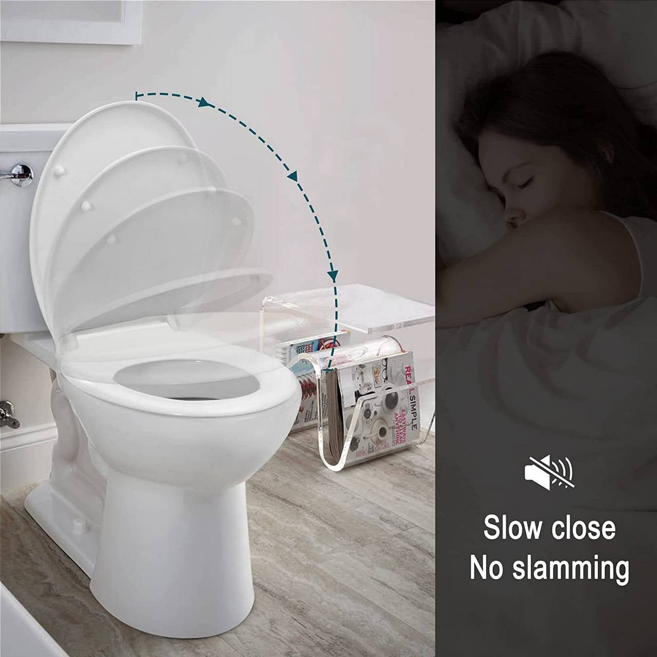 24goodz Toilet Seat with Soft-Close Mechanism - Ideal for Families - Durable MDF and Stainless Steel - White - Oval Shape