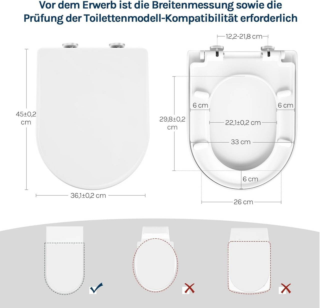 24goodz Soft-Close Toilet Seat - Quiet and Gentle Closing - PP Material - For Standard D-Shaped Toilets - White