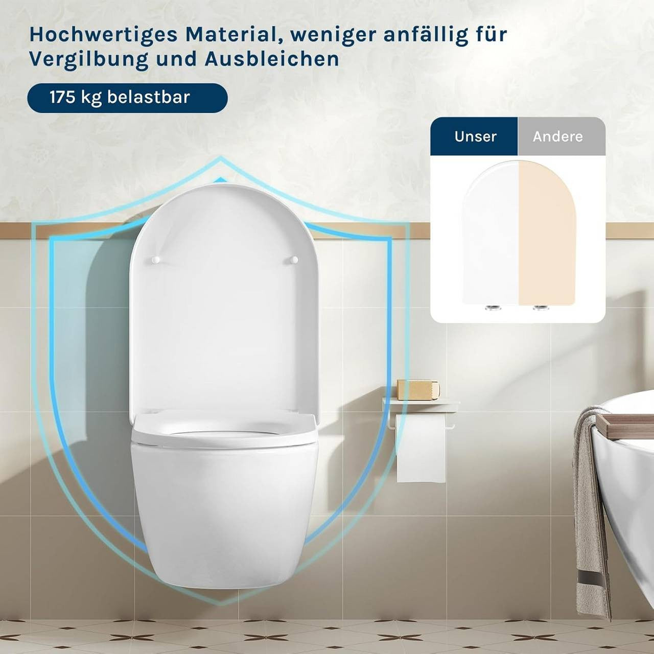 24goodz Soft-Close Toilet Seat - Quiet and Gentle Closing - PP Material - For Standard D-Shaped Toilets - White