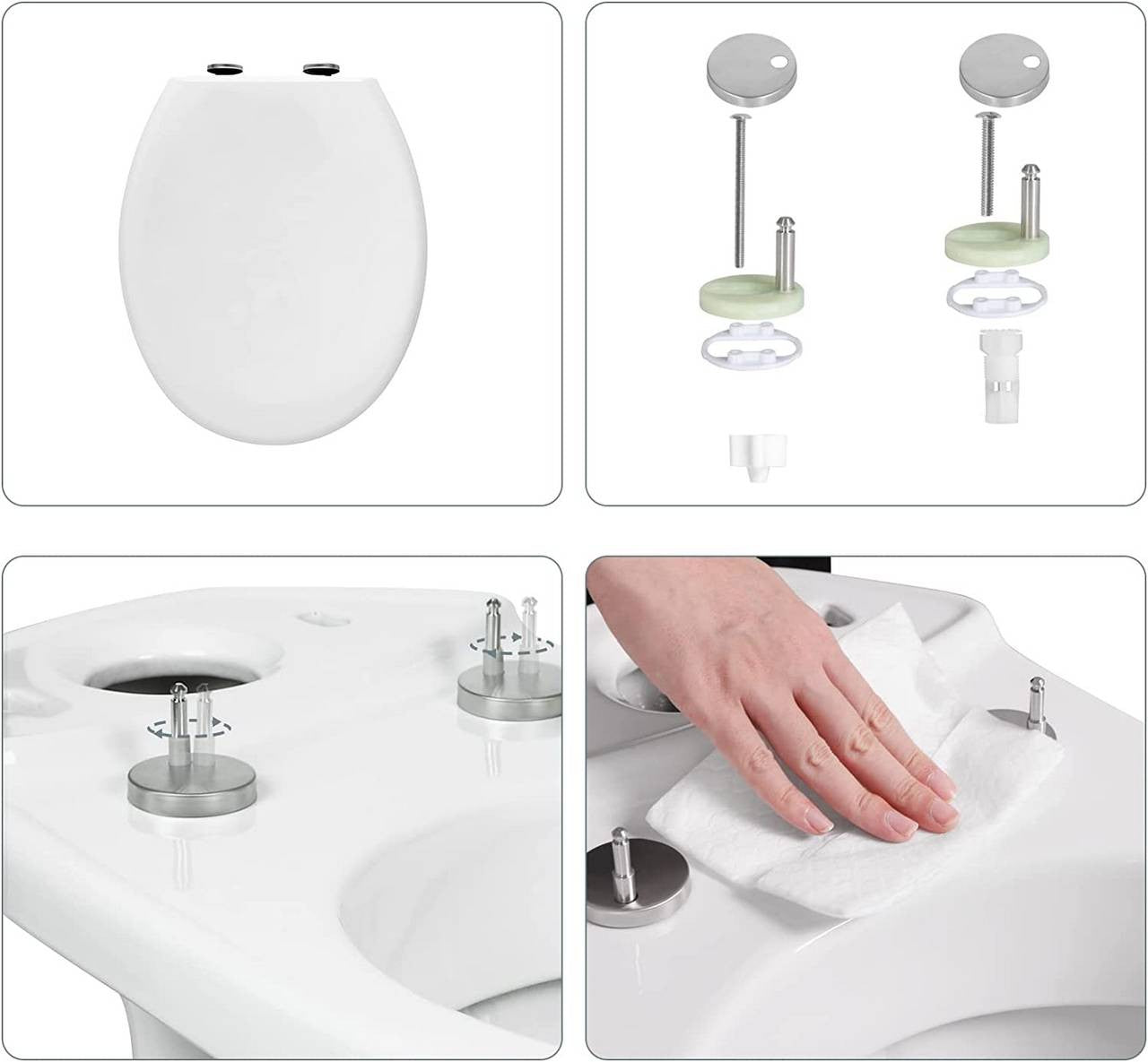 24goodz Automatic Soft-Close Toilet Seat - Quiet Closing Mechanism - Easy Installation - Plastic - For Standard O-Shaped Toilets - White