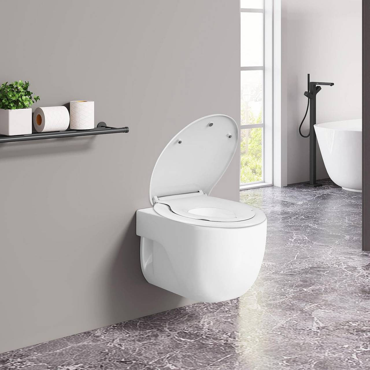 24goodz Toilet Seat with Integrated Soft-Close Child Seat - Ideal for Families - Durable Plastic - White - 45.4 x 37.1 cm